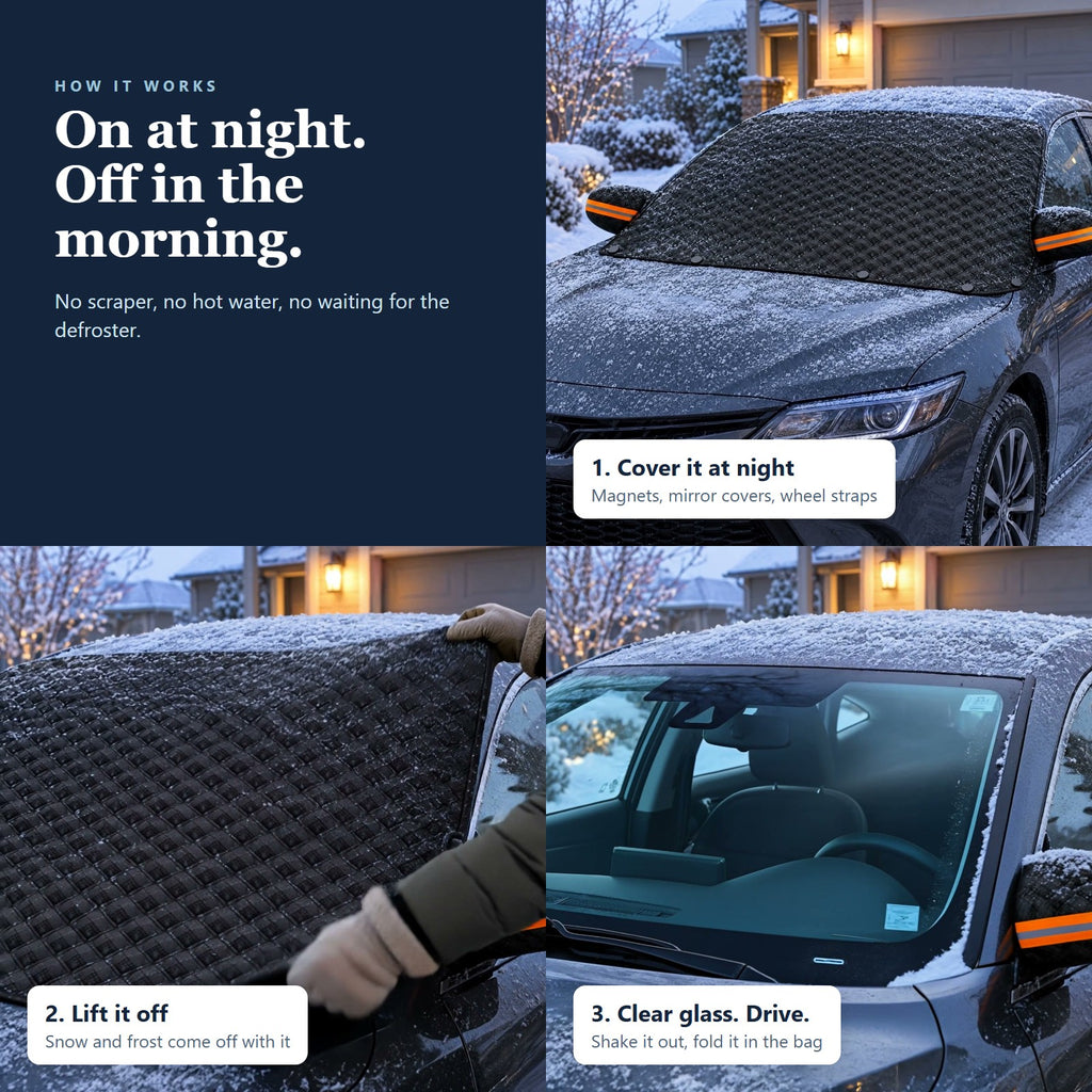 The Clear Morning Kit: Windshield Snow & Frost Cover with Mirror Covers + Storage Bag