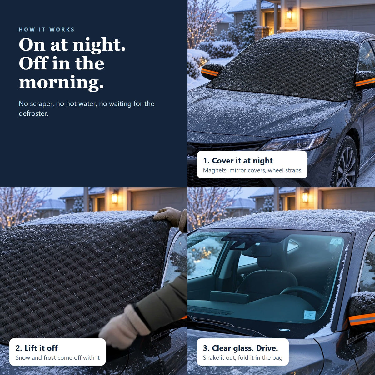 The Clear Morning Kit: Windshield Snow & Frost Cover with Mirror Covers + Storage Bag