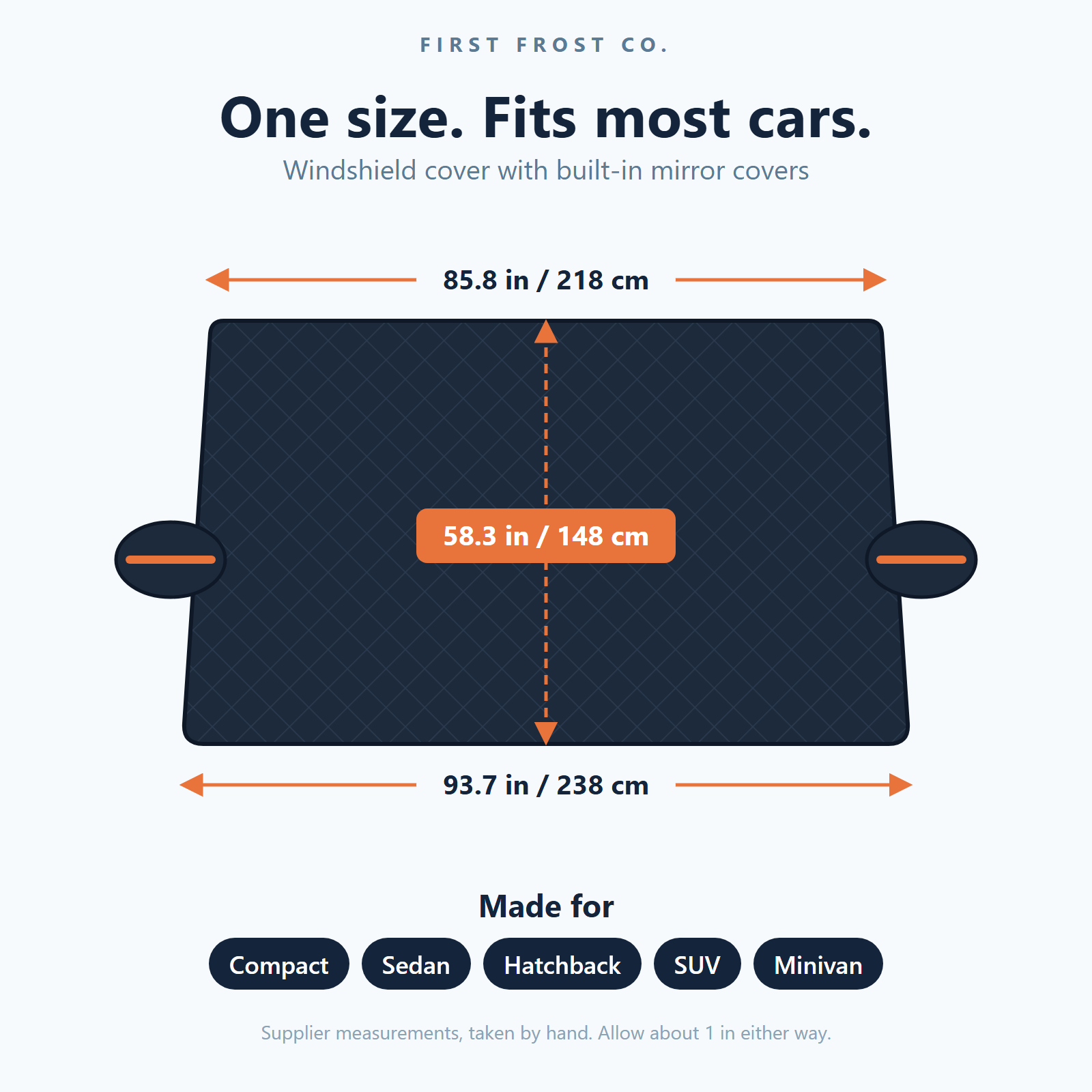 Size chart: 93.7 in bottom, 85.8 in top, 58.3 in tall